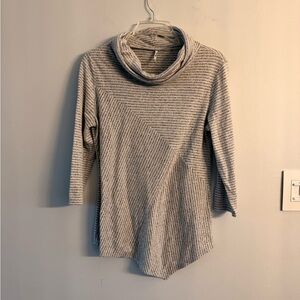 Chic Gray Striped Women's Cowl Neck Sweater